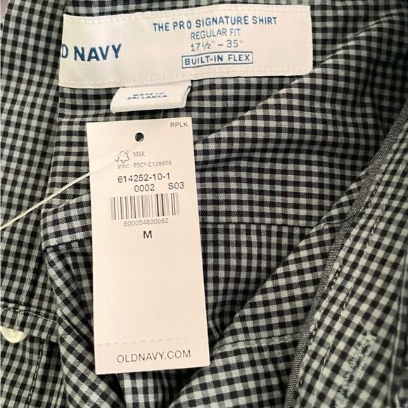 Old Navy Men Built-In Flex The Pro Signature Shirt Medium 17½" 35" Navy Checks - Picture 7 of 8